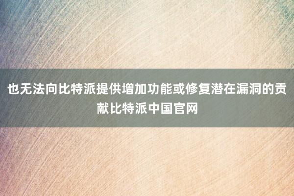 也无法向比特派提供增加功能或修复潜在漏洞的贡献比特派中国官网